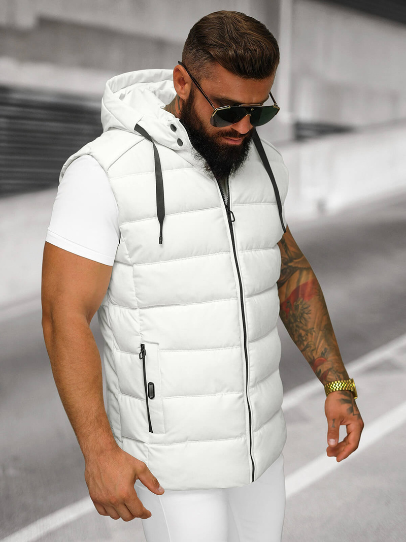 Kamizelka męska pikowana z kapturem biała OZONEE JS/57M7507/281
