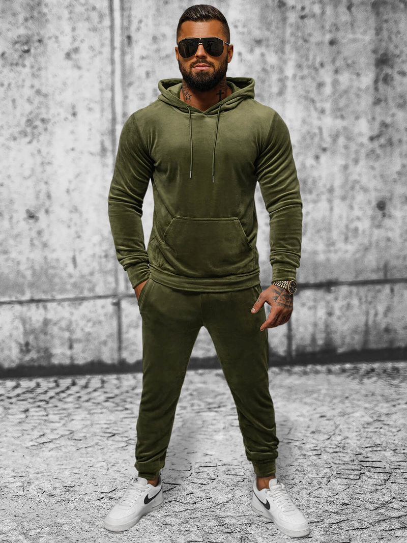 Komplet dresowy męski welurowy khaki OZONEE JS/8C1171/29