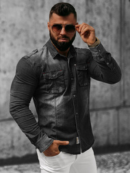 Koszula męska jeansowa czarna OZONEE NB/MC701NZ