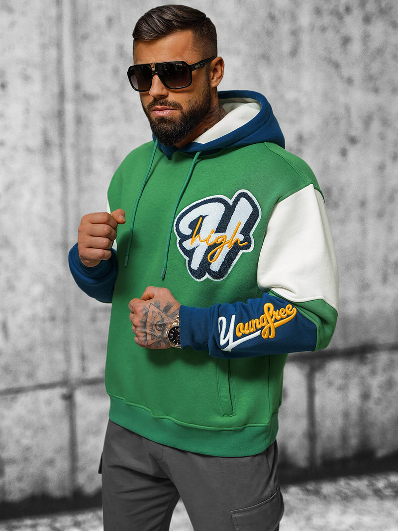 Bluza z kapturem oversize zielona OZONEE O/SWE23036