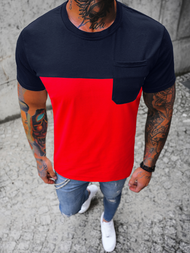 T-shirt męski granatowo-czerwony OZONEE JS/8T91/18