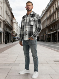 Koszula flanelowa męska w kratę czarno-biała OZONEE NB/MC728N/3