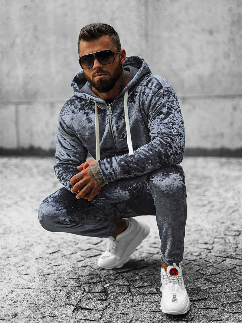 Komplet dresowy męski welurowy szary OZONEE O/D8123/9153