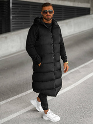 Kamizelka męska długa pikowana z kapturem czarna OZONEE O/M3203Z