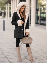 Kurtka zimowa damska z futerkiem czarna OZONEE JS/M763/392Z