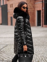 Kurtka zimowa damska długa z futerkiem czarna OZONEE JS/16M9100/392Z