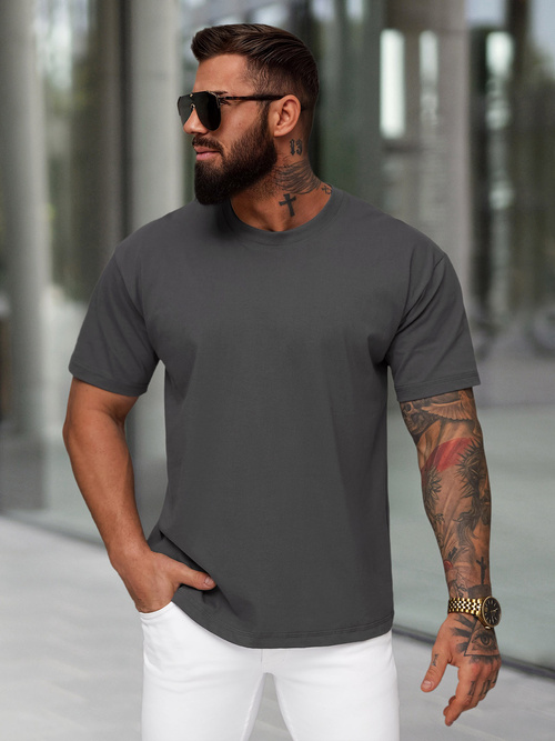 T-shirt męski loose fit grafitowy OZONEE JS/67T1298/5