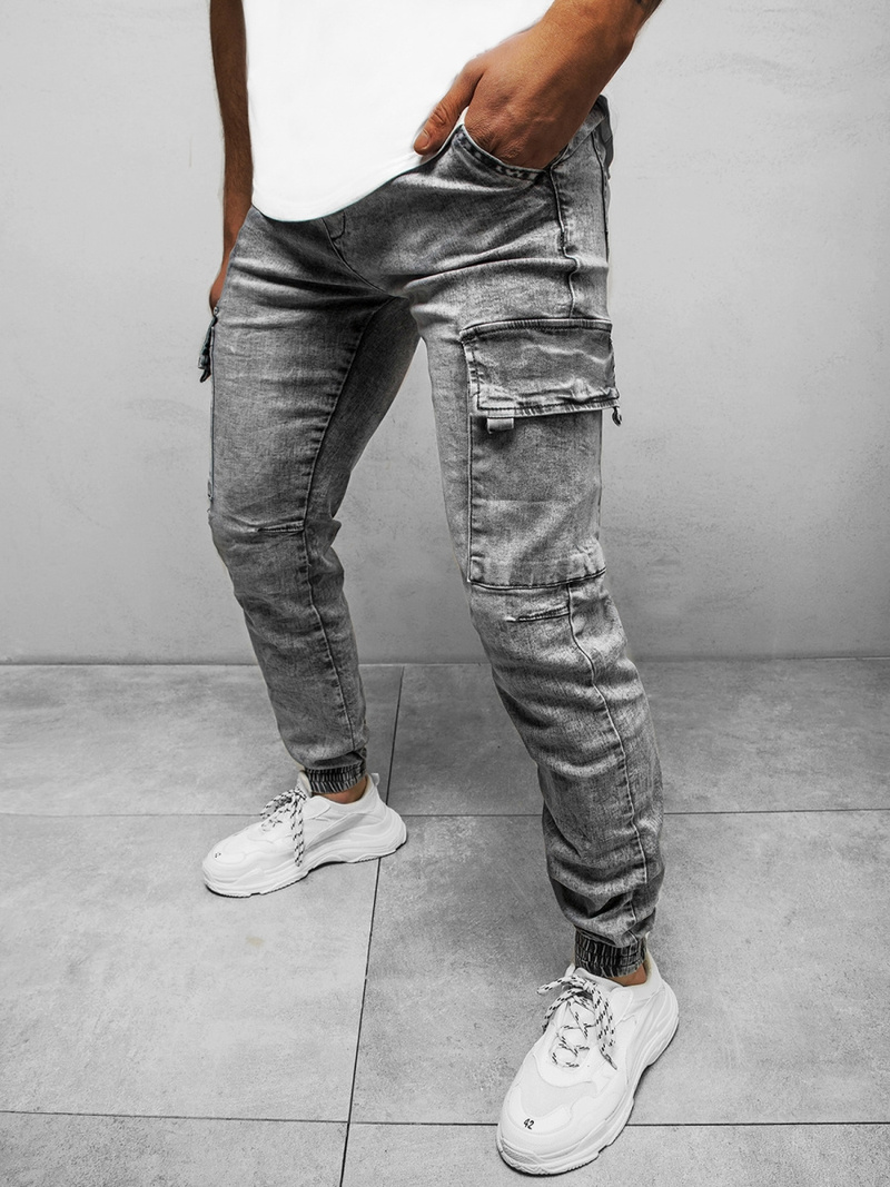 Spodnie jeansowe joggery męskie grafitowe OZONEE DR/TF129