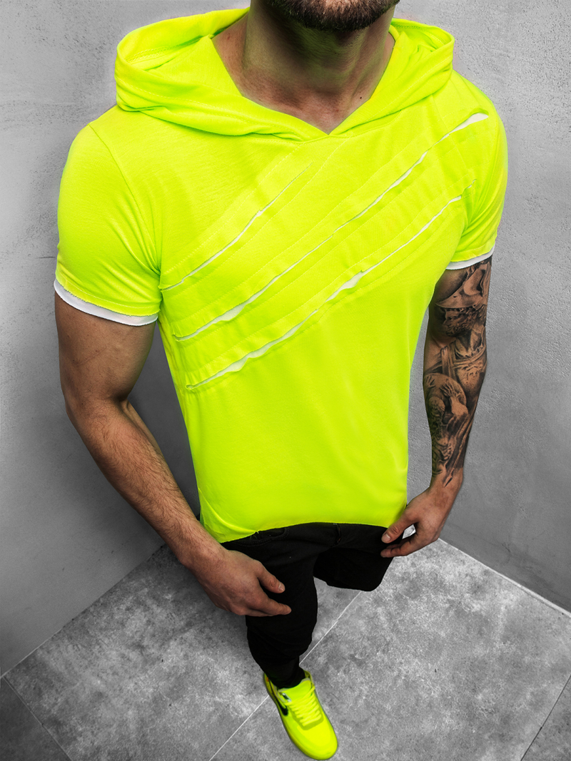 T-Shirt męski z kapturem żółty-neonowy OZONEE A/1185XZ