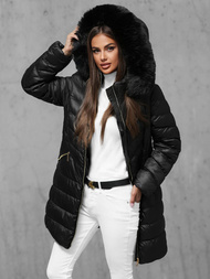 Kurtka zimowa damska długa z futerkiem czarna OZONEE JS/5M3162/392