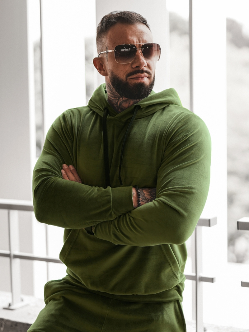 Komplet dresowy męski welurowy khaki OZONEE O/12131Z