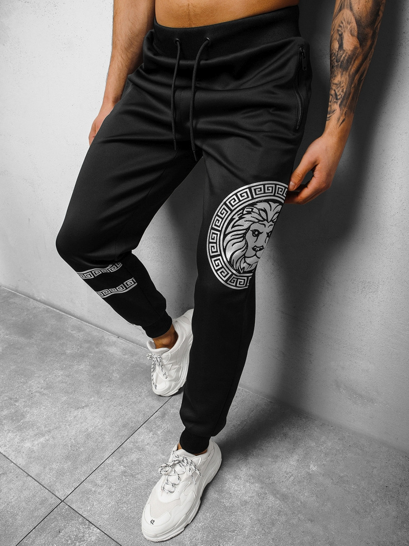 Spodnie dresowe męskie czarno-srebrne OZONEE O/HM715