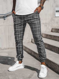 Spodnie męskie chino joggery w kratę grafitowe OZONEE DJ/2286/22Z