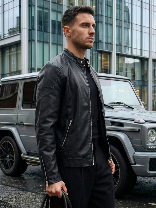 Чоловіча шкіряна куртка Чорна OZONEE JS/11Z8027
