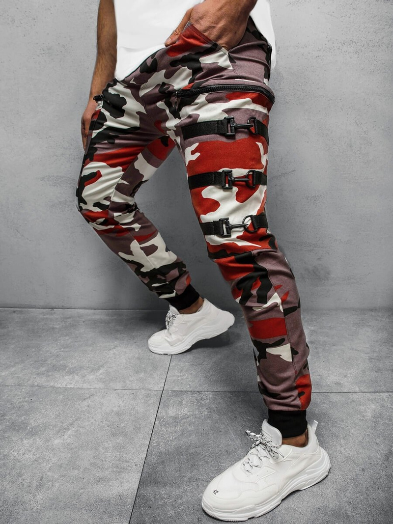 Штани чоловічі джоггери бордово-бежеві OZONEE G/11132