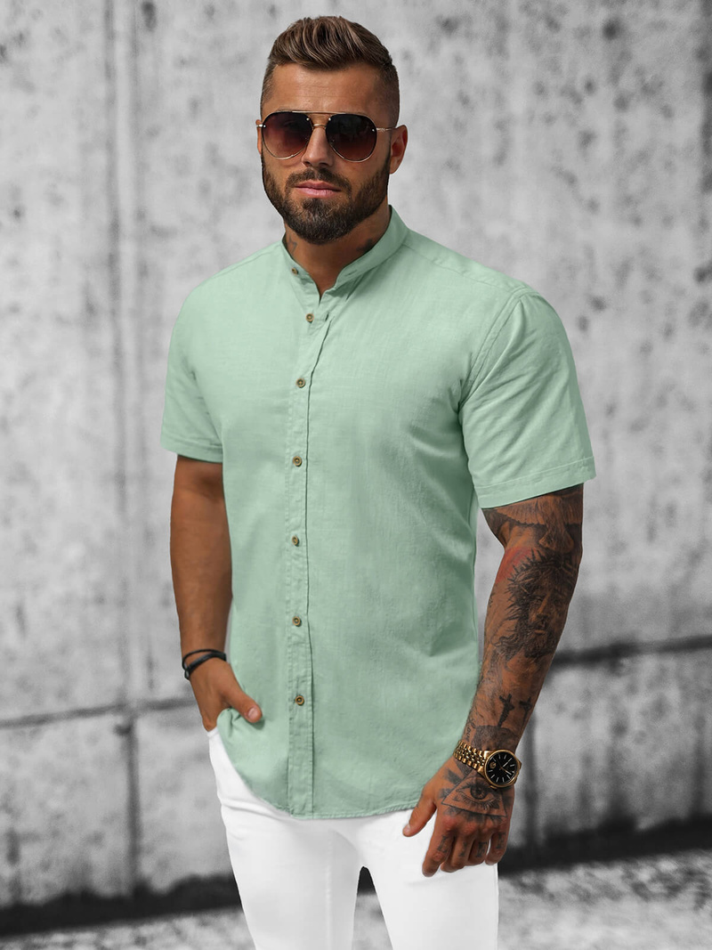 Koszula męska z krótkim rękawem jasno-zielona OZONEE O/V48