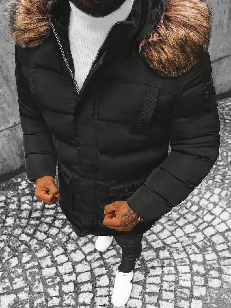 Kurtka zimowa męska pikowana z futerkiem czarna OZONEE JS/M50/392