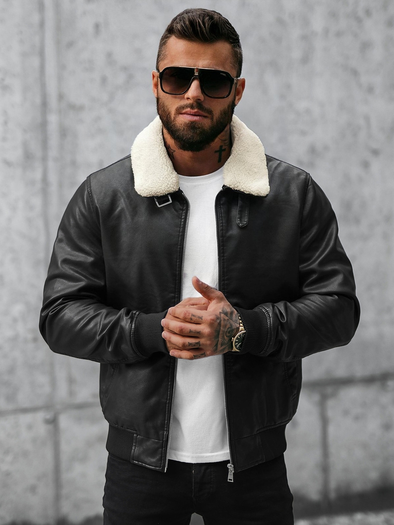 Куртка шкіряна чоловіча Чорна OZONEE JB/JP1178Z