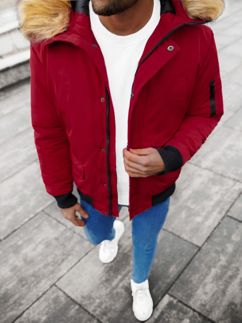 Kurtka zimowa męska z futerkiem bordowa OZONEE JS/M2019/6