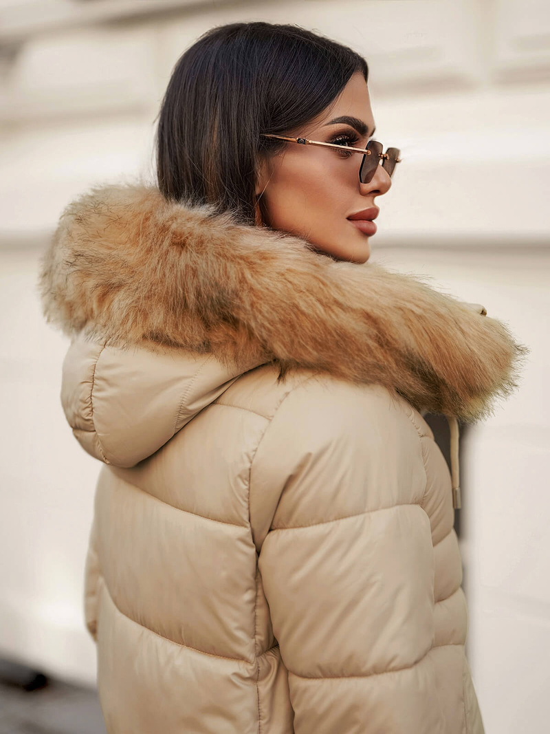 Kurtka zimowa damska z futerkiem beżowa OZONEE JS/5M3257/62