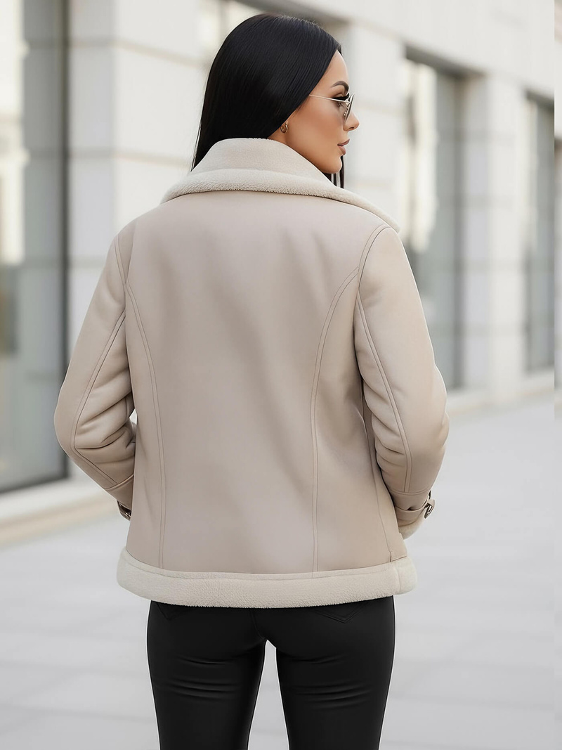 Kurtka skórzana damska z kożuchem beżowa OZONEE JS/11Z8177Z