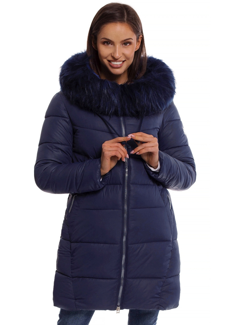 Kurtka zimowa damska parka z futerkiem granatowa OZONEE O/SW028/2