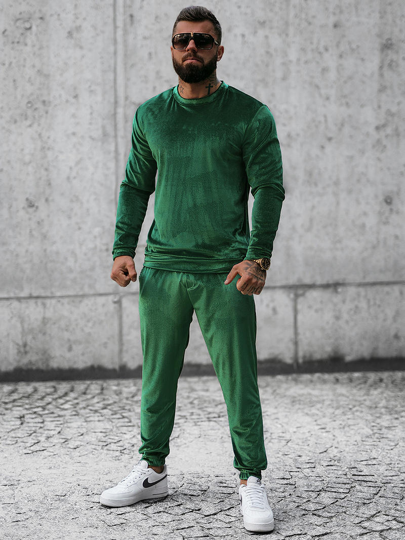 Komplet dresowy męski welurowy zielony OZONEE O/D7516