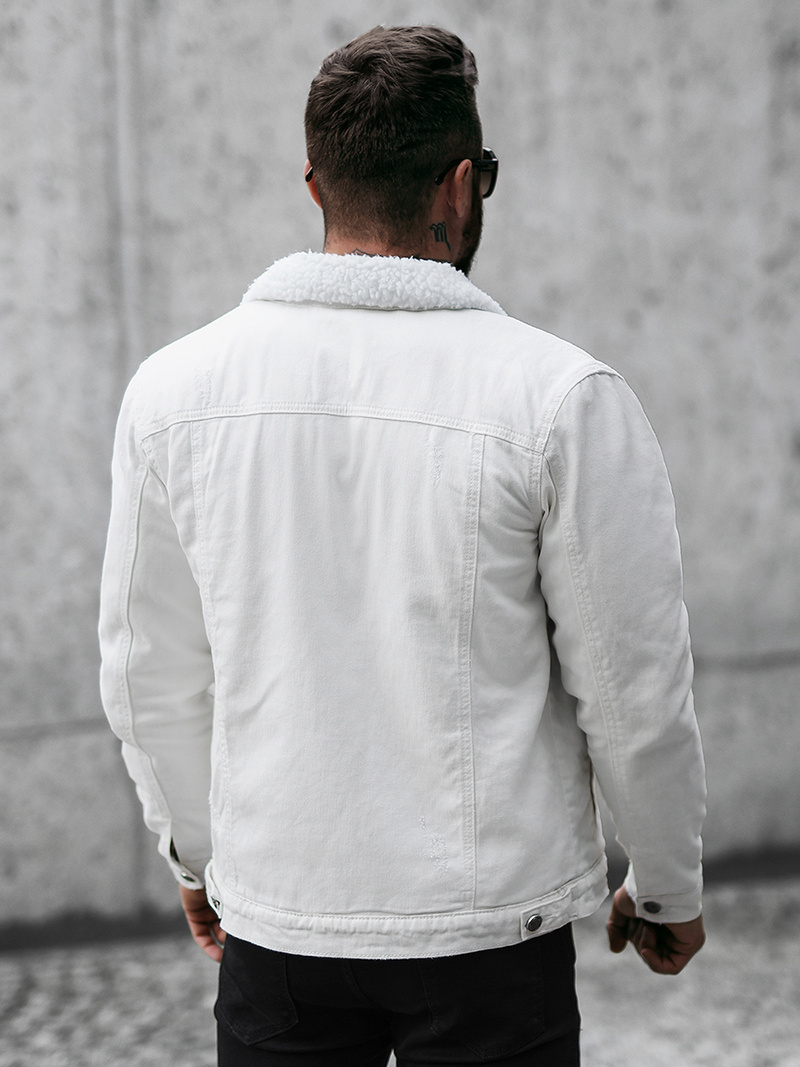 Kurtka męska jeansowa sherpa biała OZONEE NB/MJ541Z