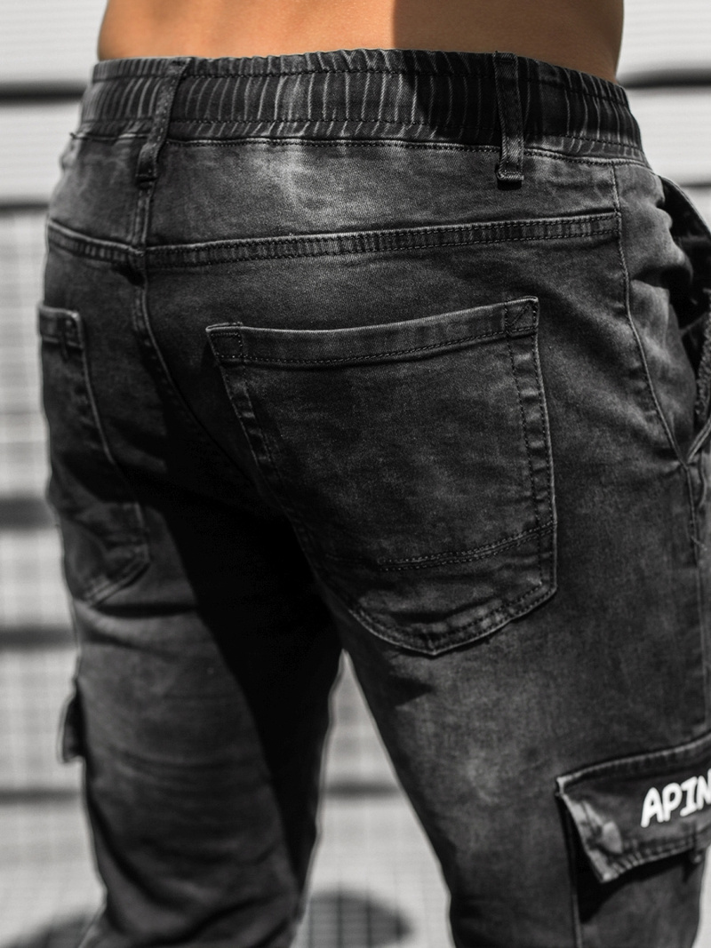 Spodnie jeansowe joggery męskie czarne OZONEE DR/TF067Z