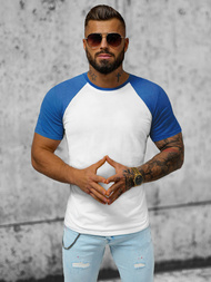 T-shirt męski biało-niebieski OZONEE JS/8T82/16Z