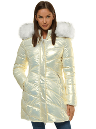 Kurtka zimowa damska parka z futerkiem biała OZONEE O/DK026/10