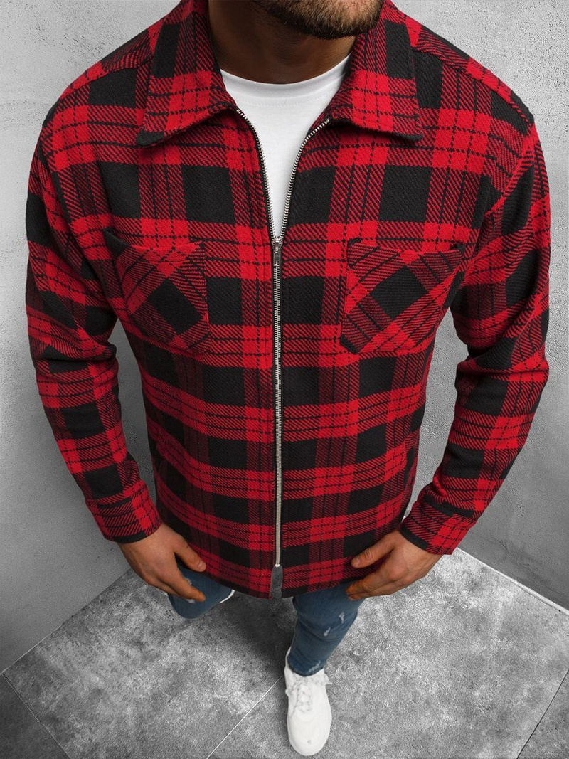 Koszula męska flanelowa w kratę czerwono-czarna OZONEE B/20402056Z