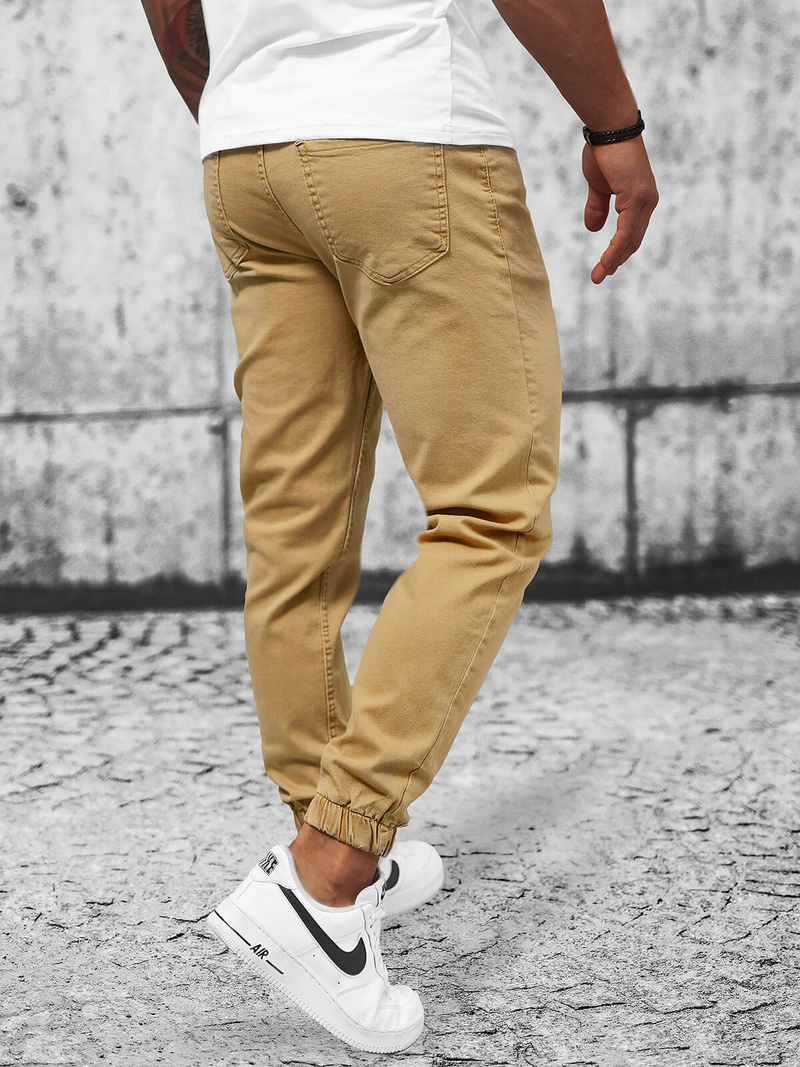 Spodnie męskie jeans jogger beżowe OZONEE O/4662Z