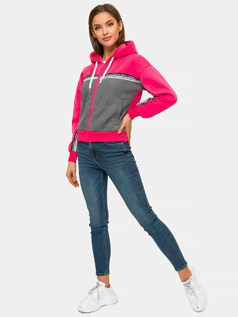 Bluza z kapturem rozpinana damska różowo-szara OZONEE JS/B26044
