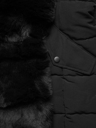 Kurtka zimowa damska długa z futerkiem czarna OZONEE JS/11Z8096