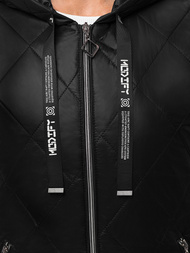 Kamizelka damska długa pikowana z kapturem czarna OZONEE N/7006/1