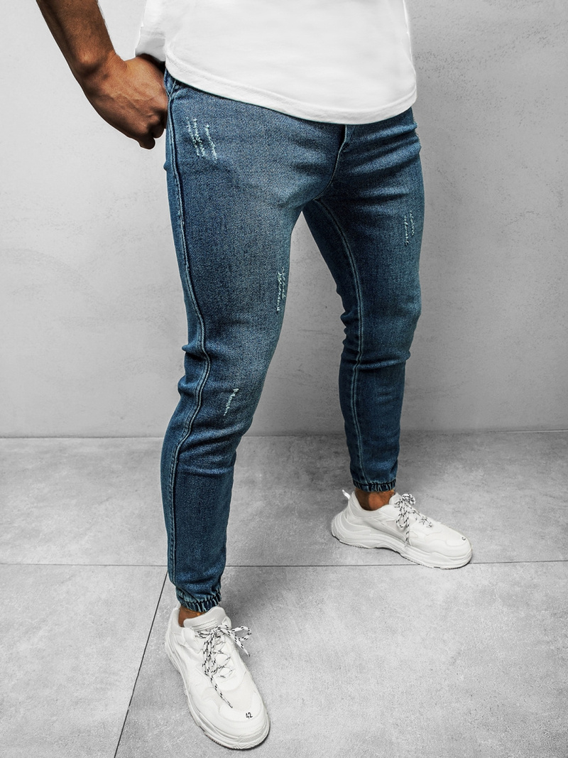 Spodnie jeansowe joggery męskie niebieskie OZONEE DJ/5672
