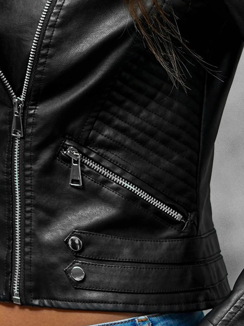 Kurtka skórzana damska ramoneska czarna OZONEE JS/11Z8031