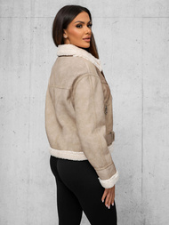 Kurtka skórzana damska z kożuchem beżowa OZONEE O/81331Z