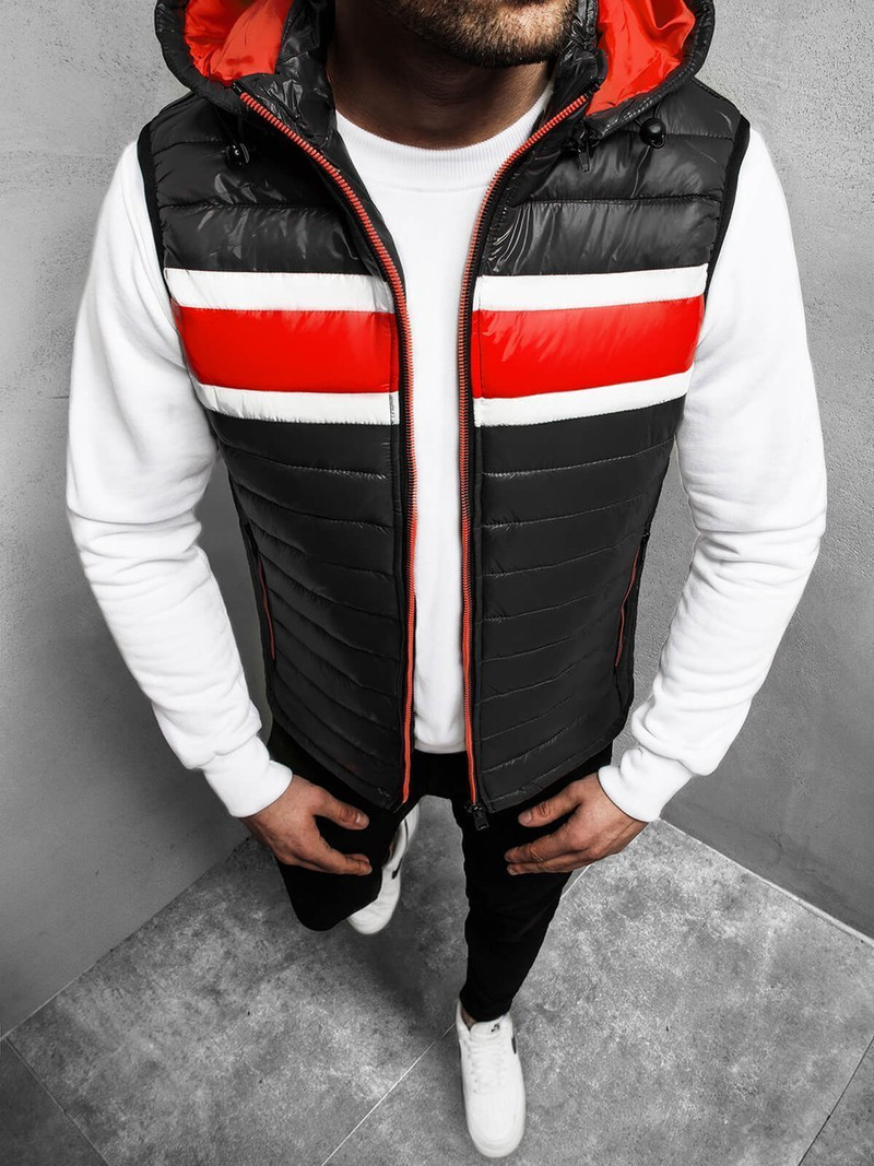 Kamizelka męska pikowana z kapturem czarna OZONEE N/6700