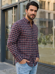 Koszula męska w kratę bordowa OZONEE V/V176Z
