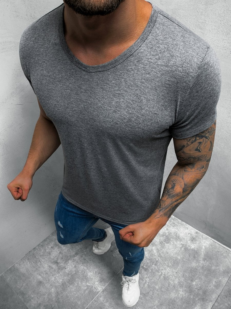 T-Shirt męski bez nadruku grafitowy OZONEE JS/712007