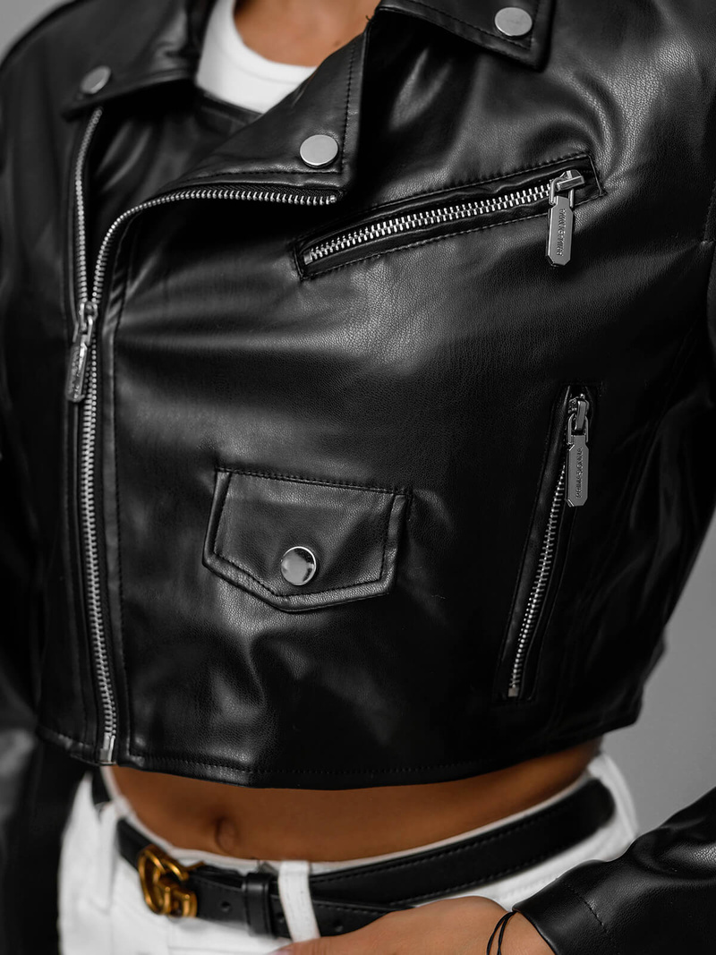 Kurtka skórzana damska ramoneska czarna OZONEE JS/11Z8189Z