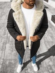 Kurtka zimowa męska parka z futerkiem czarna OZONEE JS/22M119/1