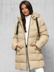 Kurtka zimowa damska długa pikowana beżowa OZONEE JS/5M3231/62