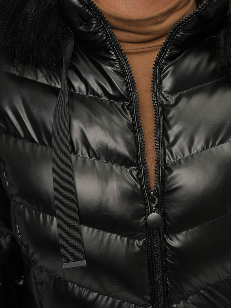 Kurtka zimowa damska z futerkiem czarna OZONEE JS/M778/392B