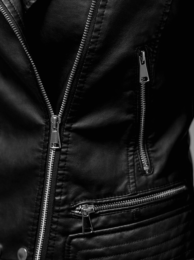 Kurtka skórzana damska ramoneska czarna OZONEE JS/11Z8030