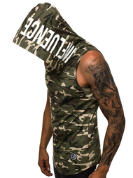 Koszulka bez rękawów z kapturem męska beżowo-brązowy-moro OZONEE O/2537