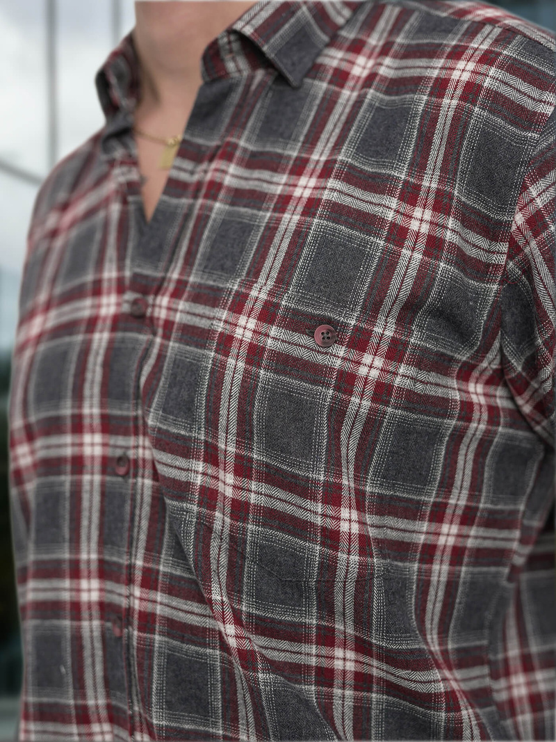 Koszula męska w kratę bordowa OZONEE V/V178