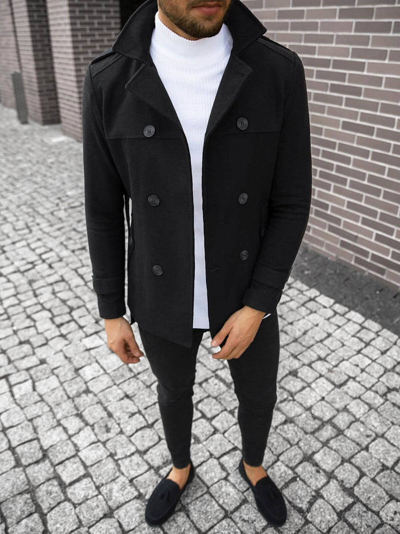 Płaszcz męski z pagonami czarny OZONEE O/5627